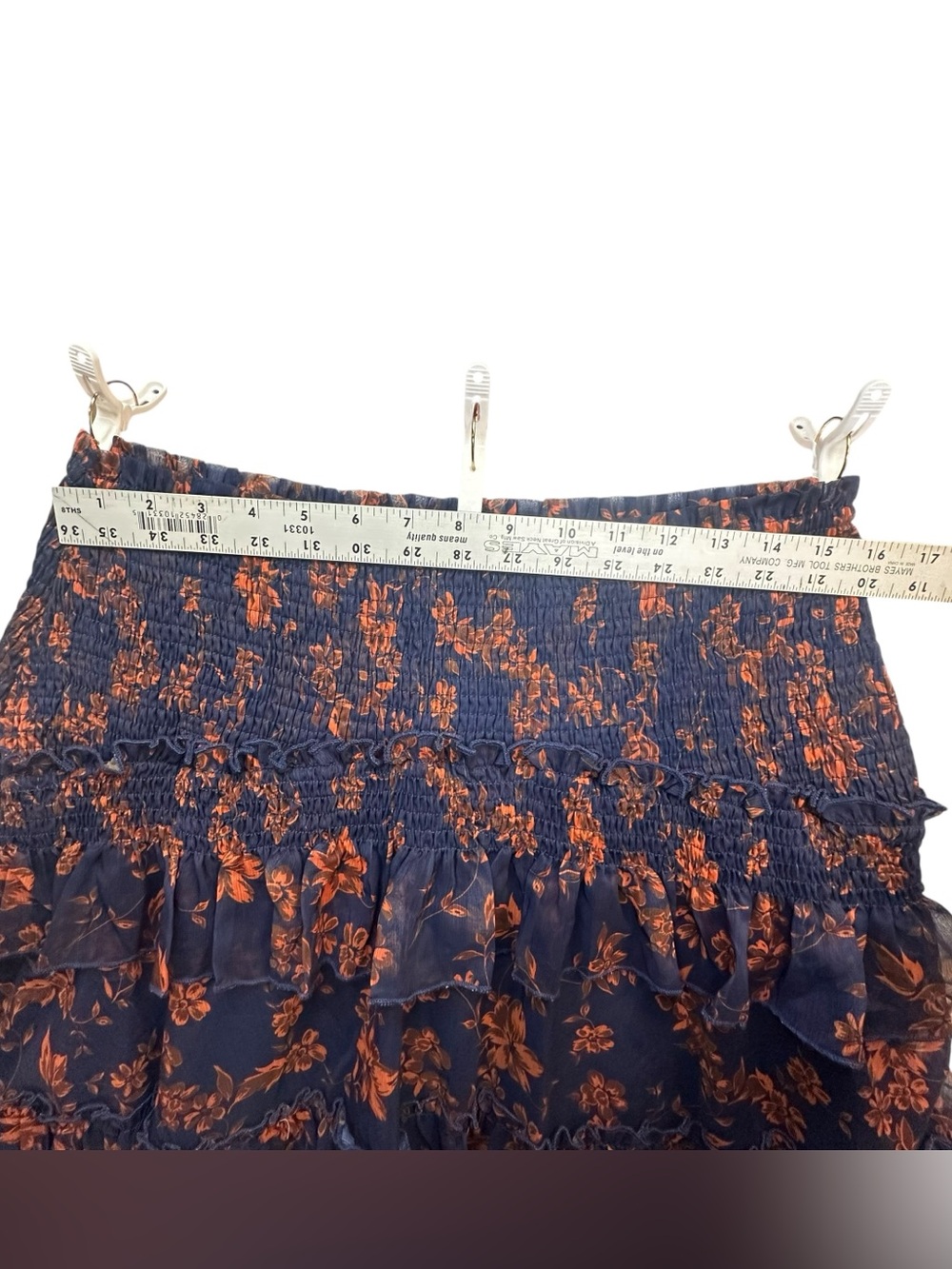 CUPSHE Navy Orange Floral Smocked Tiered Ruffle Mini Skirt XL NWT Boho - Picture 3 of 10
